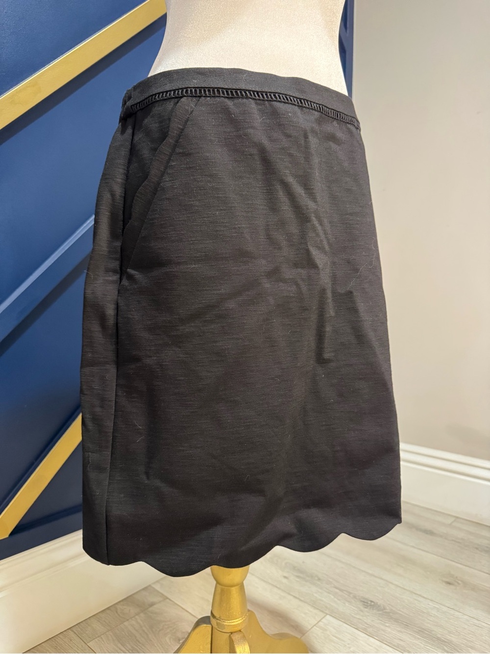 Skies Are Blue Black A-Line Skirt with Subtle Scallop Hem
